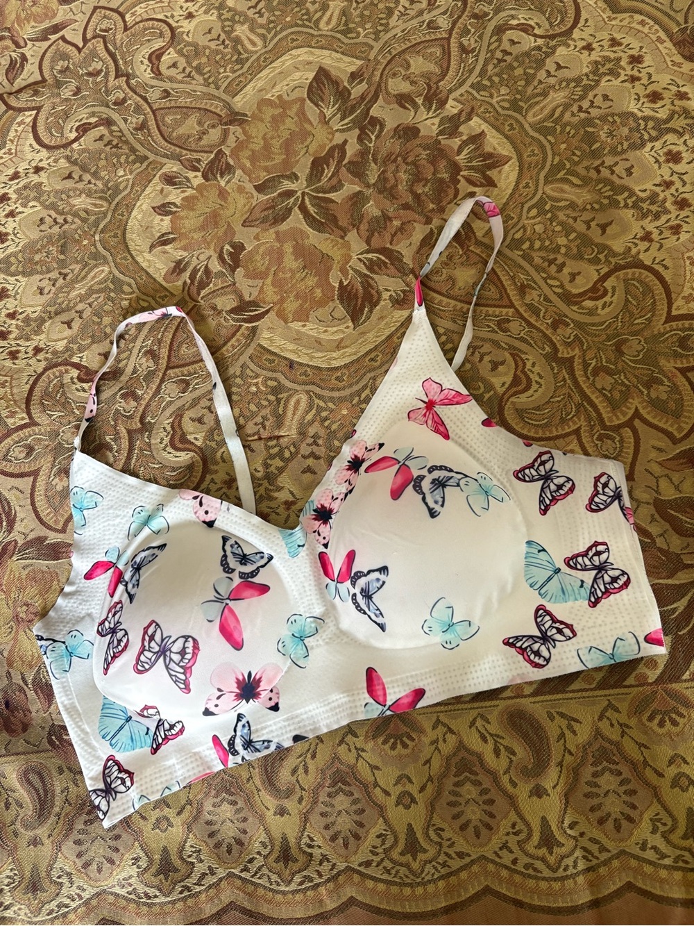 Women's Butterfly Print Wireless Bra - Pink & Aqua